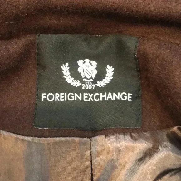 Foreign Exchange Brown Double Breasted Cropped Pea Coat Jacket-No size Tag - Picture 9 of 14